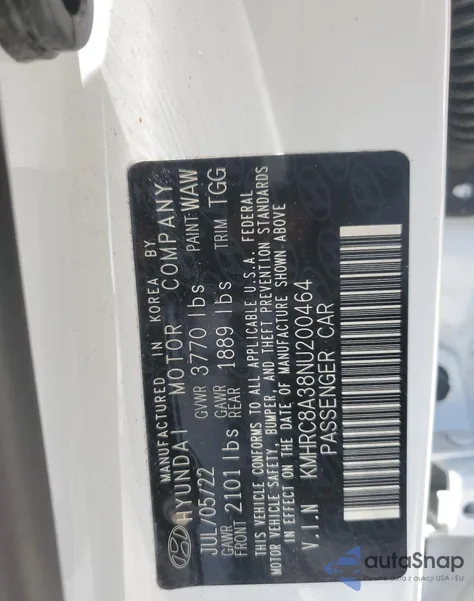 2022 Hyundai Venue Sel из США, поврежденный, VIN KMHRC8A38NU200464